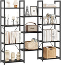 NUMENN Triple Column 4 Tier Bookshelf, Bookcase with 11 Open Display Shelves, Adjustable Rustic Industrial Style Book Shelves, Modern Bookshelves for Bedroom, Living Room and Home Office, Black