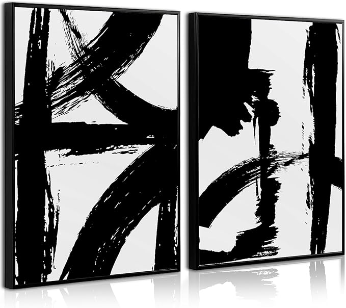 Tocliky Black and White Wall Art Abstract Modern Painting Minimalist Line Canvas Wall Art Decor Black And White Poster Abstract Artwork Prints for Living Room Bedroom 16x24 Inch Unframed Set of 2