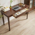 Solid Wood Desk,40" Oak Wooden Desk with Drawers,Mid Century Modern Small Computer Desk with Drawers for Small Spaces Home Office Solid Wood Writing Desk,(Walnut Color-1 Drawers) (Walnut Color)