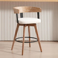 DUOMAY Swivel Bar Stools Set of 1, 26" Counter Height Counter Stool with Footrest Modern Wood Barstool with Linen Upholstered Seat for Kitchen Island Home Bar, White