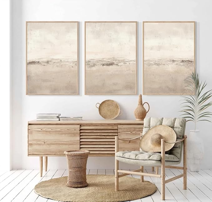 Baccone Beige Abstract Wall Art Set of 3 Neutral Canvas Wall Art Prints Boho Abstract Picture Modern Abstract Art Wall Decor Minimalist Artwork for Living Room Beroom Decor 12x16 Inch UNFRAMED