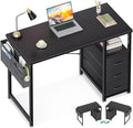AODK 40 Inch Small Computer Desk with Fabric Drawers, Kids Study Desk for Bedroom, Home Office Desk with Storage Shelf & Bag for Small Space, Black
