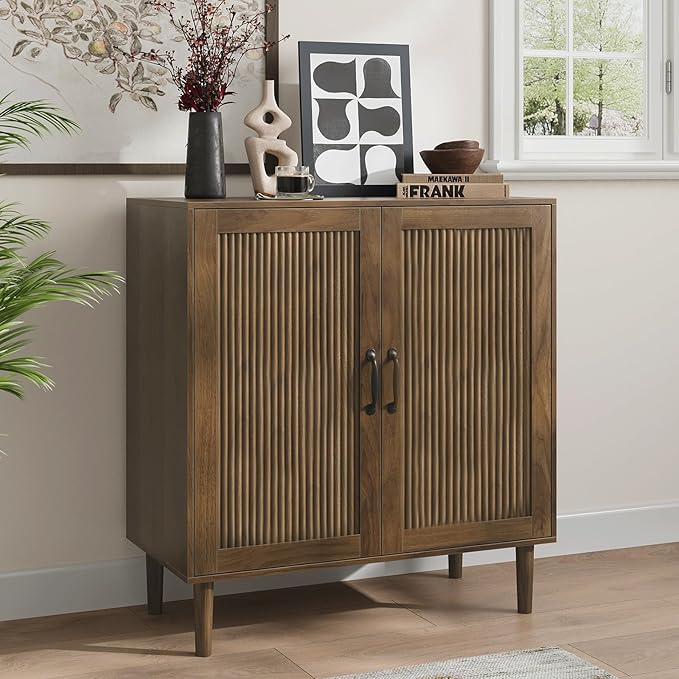 Kiasthome Buffet Cabinet with Wavy Fluted Doors, Sideboard Storage Cabinet with Adjustable Shelves, Modern Wooden Accent Cabinet for Dining Room & Living Space