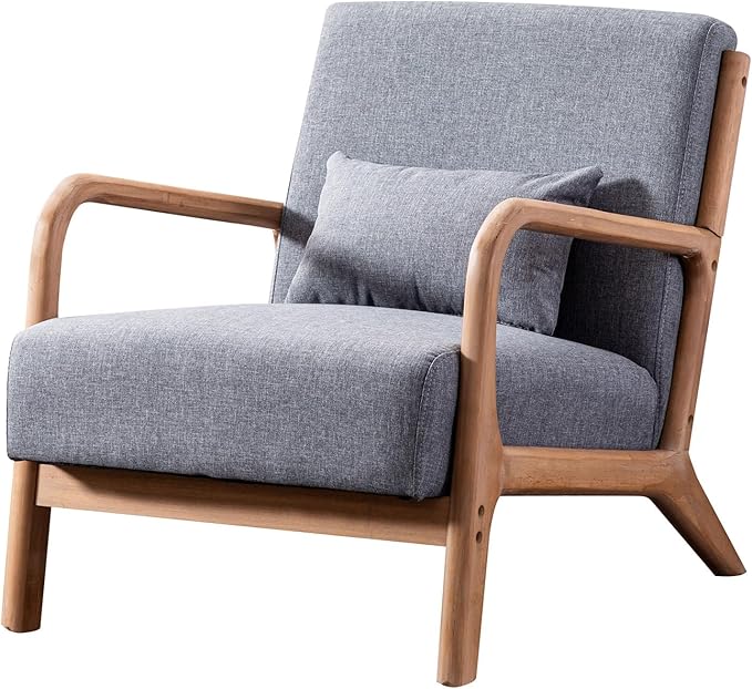ANJ Mid Century Modern Accent Chairs Set of 2, Comfy Fabric Reading Chair with Solid Wood Frame, Easy Assembly Armchair for Living Room,Grey