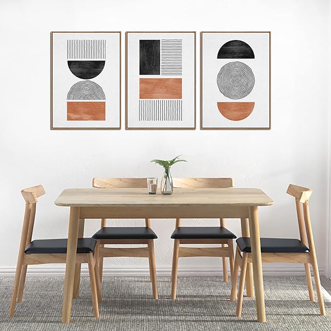 Framed Wall Art Canvas Set Mid Century Boho Pictures Modern Geometric Wall Decor Minimalist Black Brown Bohemian Abstract Painting Artwork for Living Room Bedroom Office 20"x28"x3 Natural