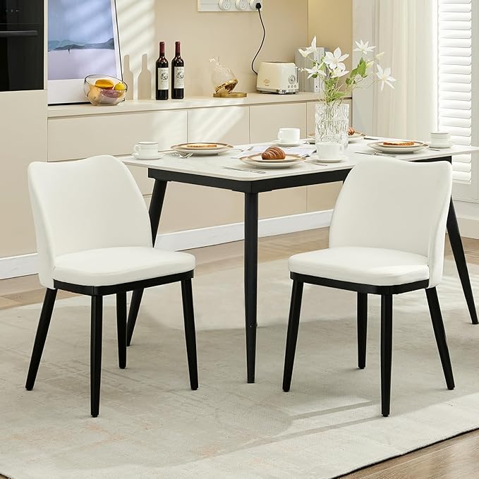 GarveeHome Wooden Dining Chairs Set of 2, Upholstered Kitchen Dining Room Chairs with Padded Seat and Wood Legs, Modern Fabric Side Dinner Chair for Kitchen, Dining Room, Restaurant, Cafe