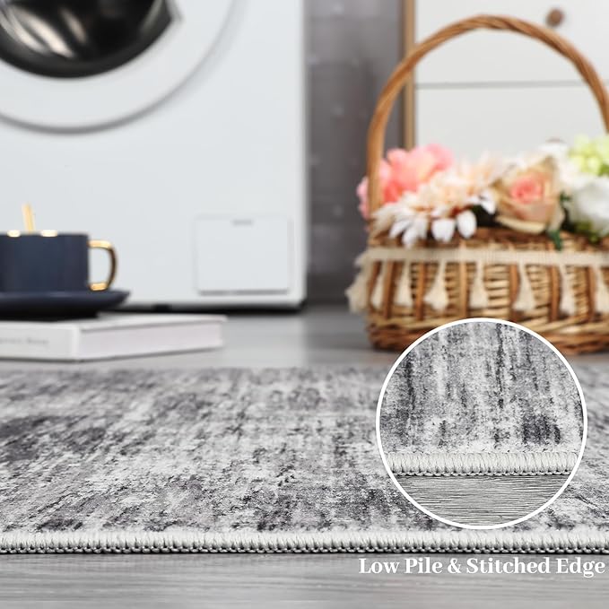 RUGSREAL Small Area Rug 2x3 Entryway Mat with Rubber Backing Stain Resistant Throw Carpet Modern Solid Color Bath Mat Contempowary Washable Rug for Living Room Bedroom Dining Room Kitchen, Ivory/Grey