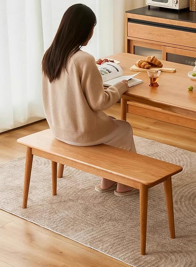 Dining Bench, Wood Bench Solid USA Cherry Wooden Bench Indoor Dining Room Table Home Bedroom Bed End Restaurant Modern Hallway Furniture (Natural Color, 31.5" W x 11.8" D x 17.7" H)