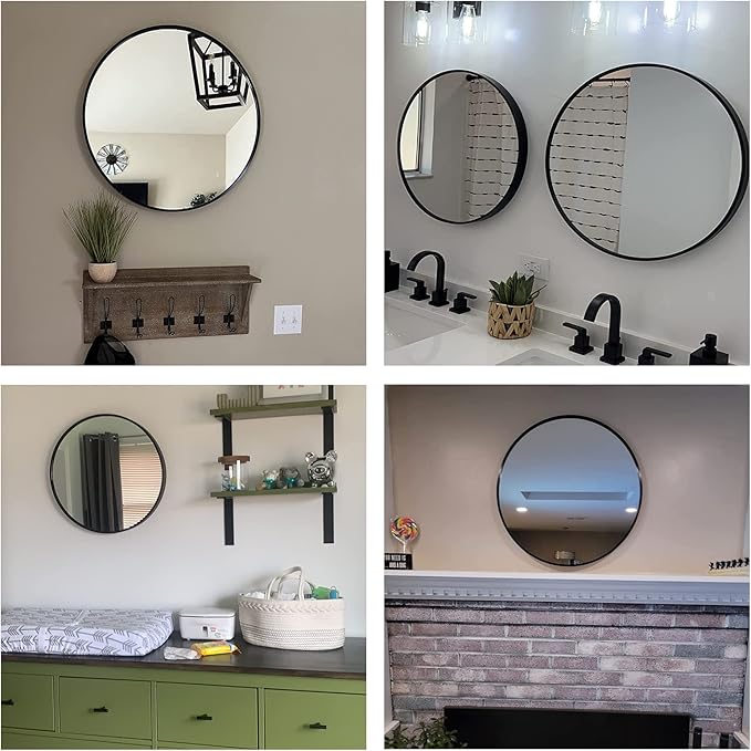 Oruii Black Circle Mirror, 20 inch Round Mirror, Black Bathroom Mirror Circular, Round Wall Mirrors for Living Room, Bedroom, Bathroom, Washroom, Rustic, Vanity
