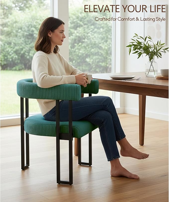 VIRRMO Boucle Dining Chair Corduroy Upholstered Dining Room Chairs Kitchen Chairs with Metal Legs Mid Century Modern Chair for Dining Room, Kitchen (Peacock Green, 1)