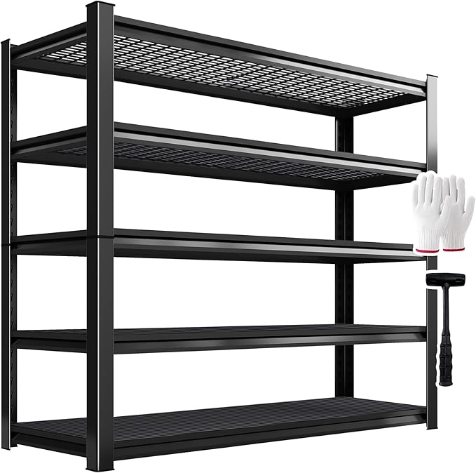 1500lbs Heavy Duty Garage Shelving, 5-Tier Adjustable Storage Shelves, 72" H x59 W x 19.6" D, Utility Wire Shelving for Warehouse, Basement, Garage