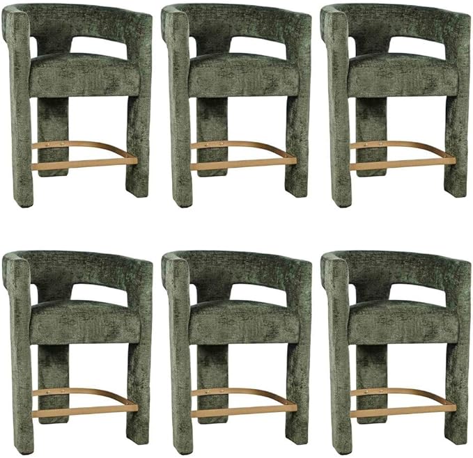 Jofran Gwen Forest Upholstered Counter Stool with Arms – Versatile Barstools – Stylish Seating for Kitchen Dining Room or Home Bar, Natural, Modern Counter Stools, Set of 6