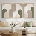 Framed Green Beige Abstract Wall Art for Living Room, 3 Piece Large Neutral Modern Minimalist Canvas Artwork for Walls, Boho Bauhaus Geometric Painting Prints for Bedroom Office Wall Decor, 24x36 Inch