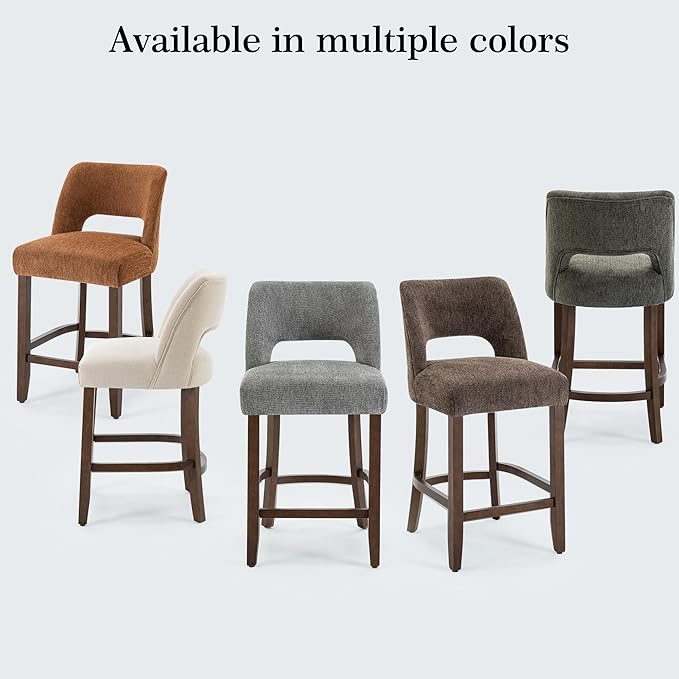 VKNOW Bar Stools Set of 4, 26" Upholstered Counter Height Bar Stools,Modern Counter Stools with Wood Legs for Kitchen Island Dining Room Bar,Grey