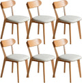 Modern Solid Wood Dining Chair Set of 6, Kitchen Dining Room Chair with Upholstered Cushion and Seat Cover, Curved Backrest, 100% FAS Grade North America Oak Wood