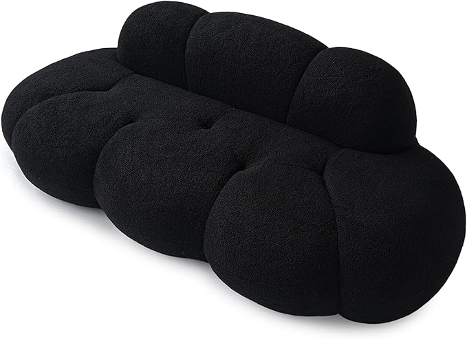 JACH 3 Seater Cloud Sofa for Living Room, Modern Sherpa Upholstered Couch, Minimalist Leisure Sofa, Comfy Cloud Couch for Apartment, Small Space, No Assembly Required (Black)