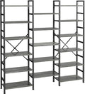 SUPERJARE Triple Bookshelf, Bookcase with 17 Open Display Shelves, Wide Book Shelf Book Case for Home & Office, 6 Tier, Grey