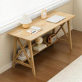 NELYE Extra Long Desk with Bookshelf - Wooden Home Office Work Study Table, Writing Computer Workstation with Storage Shelf in Oak, 47" Wx16 Dx30 H