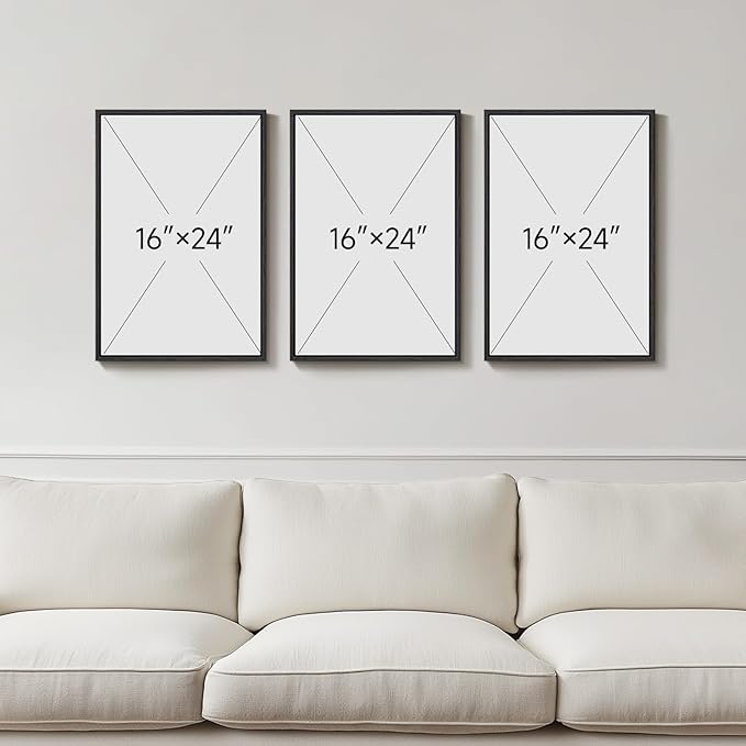 Framed Green Abstract Wall Art Bedroom, 3 Piece Botanical Modern Minimalist Canvas Print Artwork for Walls, Leaf Paintings Pictures for Small Living Room Dining Room Office Wall Art Decor, 16x24 Inch