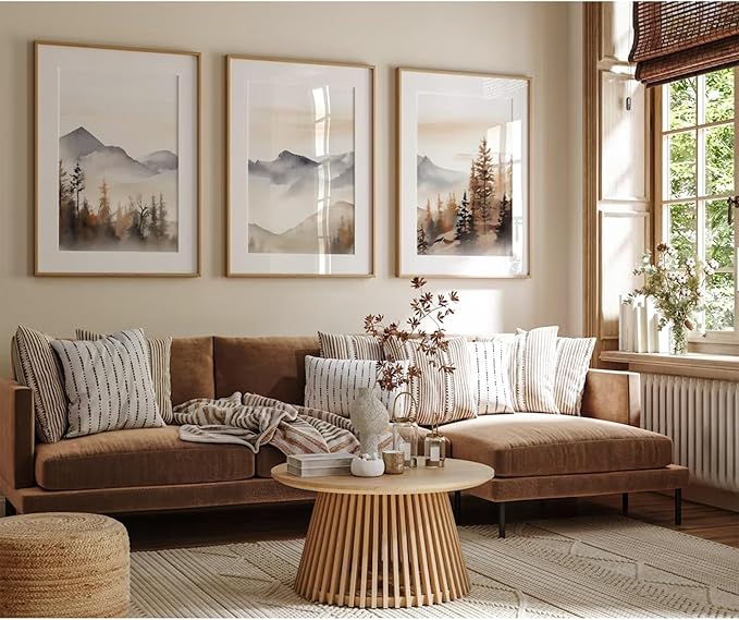 Neutral Mountain Wall Art Decor Set of 3 Forest Canvas Wall Art Poster Landscape Wall Art Artwork Modern Pictures Abstract Painting Watercolor Prints for Living Room Bedroom 16x24 Inch Unframed