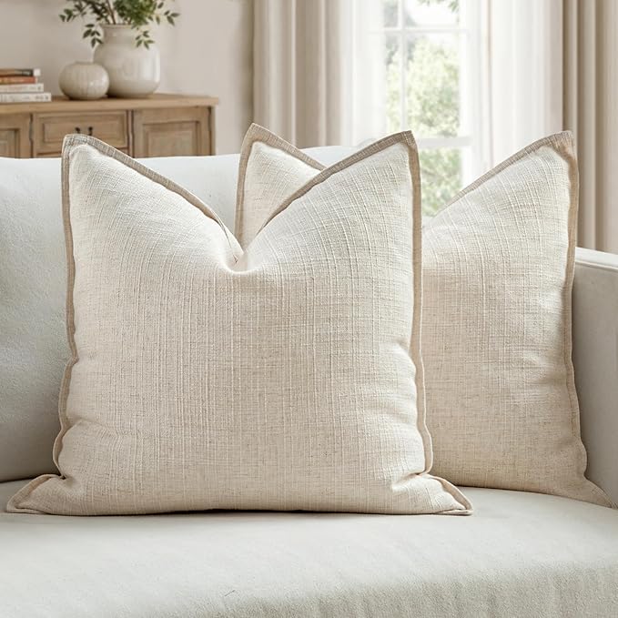 MIULEE Pack of 2 Thick Textured Couch Throw Pillow Covers, Natural Beige Decorative Pillow Covers 16x16, Neutral Linen Cushion Cases for Sofa Bed Living Room Modern Farmhouse Home Decor, No Filling