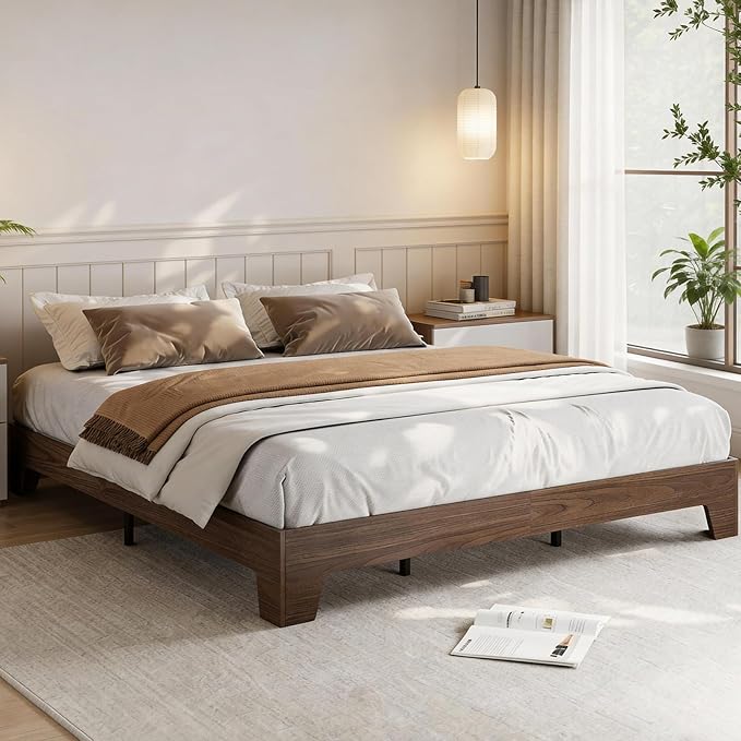 GarveeHome California King Size Platform Bed Frame, Minimalist Wood Bed Frame No Headboard Needed, Sturdy Low Profile Bed with Natural Wood Grain, Noise-Free & Easy Assembly