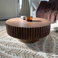 ø39.37'' Walnut Round Coffee Table Contemporary Wood Circle Coffee Table with Fluted Pedestal Centry Table for Living Room, Easy Assembly