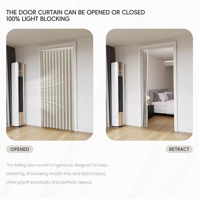 Jilron Accordian Door Curtain, 100% Blackout Folding Magnetic Doorway Curtains,Linen Style Closet Doors,for Room Divider,Privacy Protection（W72 x L78,Off White,1 Panel）