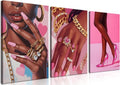 Framed Pink Black Girl Wall Art Set of 3, African American Black Women Canvas Prints Poster, Fashion Gorgeous Girl Paintings Pictures Artwork for Bathroom Bedroom Living Room Wall Decor 12x16 Inch