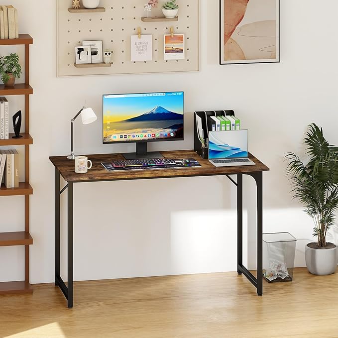 PayLessHere | 47 Inch Computer Desk | Vintage | Office Desk with Metal Frame, Adjustable Feet | Water-Resistant, Scratchproof Surface | Sturdy Writing Table for Home Office or Study | Pack of 1