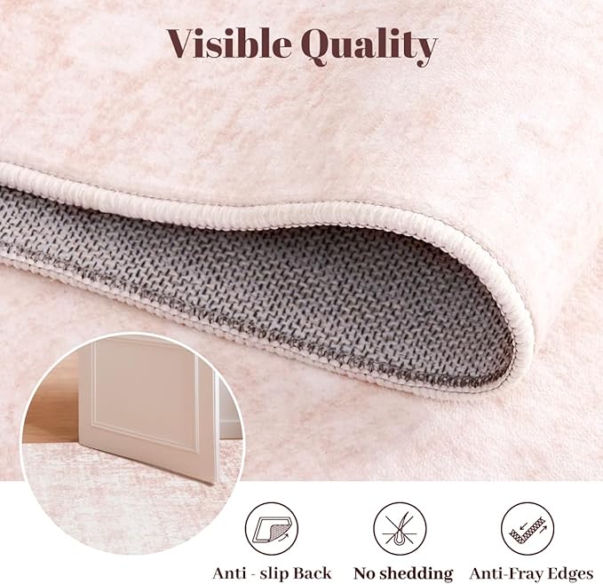 Homemate Washable Rug 10x14 Area Rugs - Vintage Faux Wool Rugs for Living Room Bedroom Dining Room - Non Slip Foldable Carpet Indoor Area Rug for Home Decor（10'x14', Pink