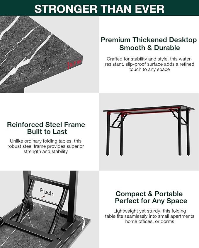 Frylr Small Folding Computer Desk – Portable 55.1 Inch Foldable Laptop Table, Collapsible and Compact for Easy and Fast Setup, Lightweight for Small Spaces, Home Craft and Study Use, Marble Greige