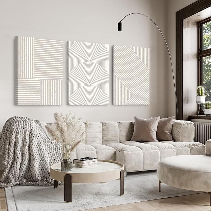 Beige Abstract Wall Art Pictures Boho Modern Canvas Wall Decor Neutral Line Wall Art Minimalist Art Abstract Beige Prints Painting Modern Artwork for Living Room Bedroom 16x24x3 Inch Ready to Hang