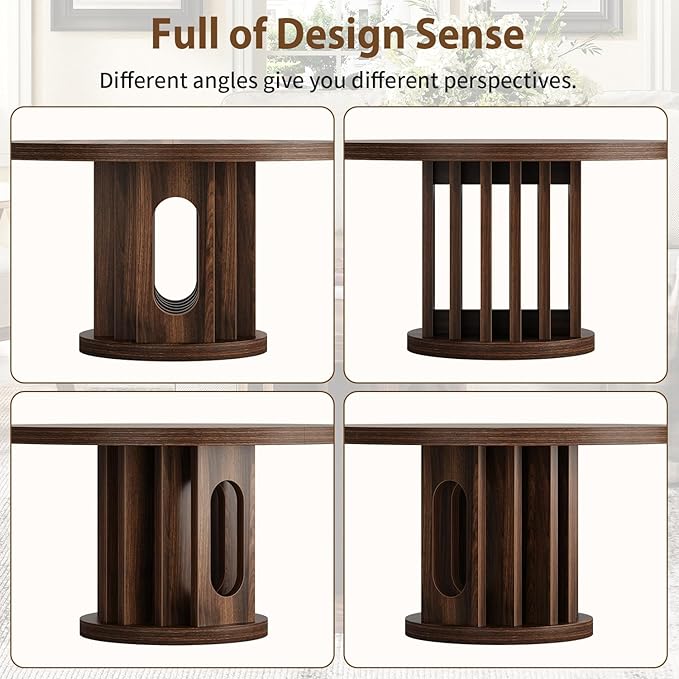knoworld 31.5" Round Coffee Table, Small Wooden Circle Center Table Hole Panel Splice Design Coffee Tables for Living Room, Thickened Edge MDF Board, Walnut