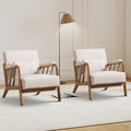 IOMOR Mid Century Modern Accent Chair with Solid Wood Frame Linen Fabric, Upholstered Living Room Chairs with Lumbar Cushion Padded Arms, Reading Armchair for Bedroom (2, Warm Beige)