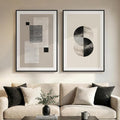 Large Framed Black and White Neutral Abstract Wall Art for Living Room, 2 Piece Modern Canvas Prints Artwork for Walls, Beige Minimalist Geometric Pictures for Bedroom Hallway Wall Decor 24x36 In
