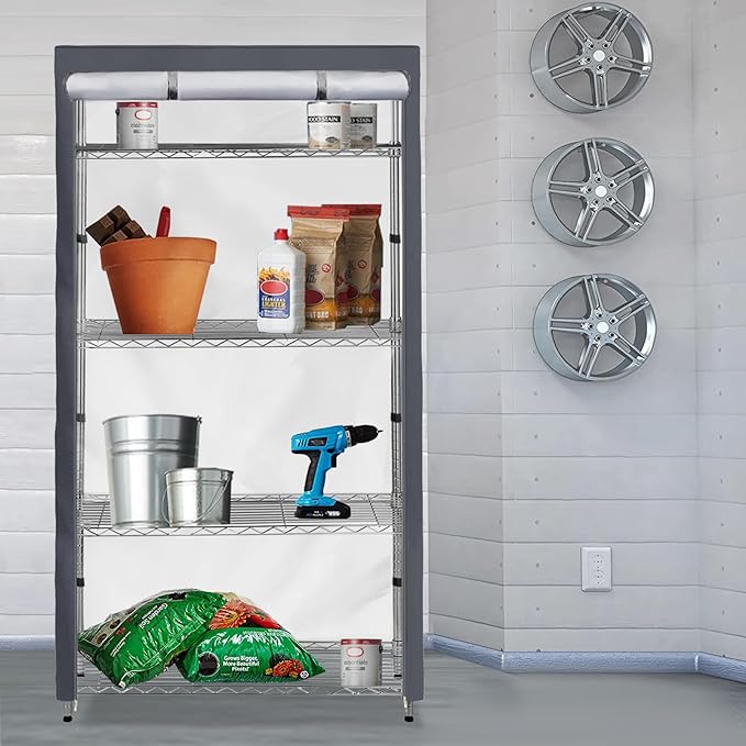 Waterproof Shelf Cover,600D Heavy Duty Dustproof Storage Wire Rack Covers,Outdoor Shelving Covers for Wire Shelves with Zipper 48''x18''x82'',Grey