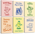 Youillne Retro Trendy Wall Art Decor Kitchen Aesthetic Canvas Art Prints Vintage Cute Pictures Funny Green Pink Yellow Blue Cartoon Wall Art Set of 6 8x10 Inch Ready to Hang