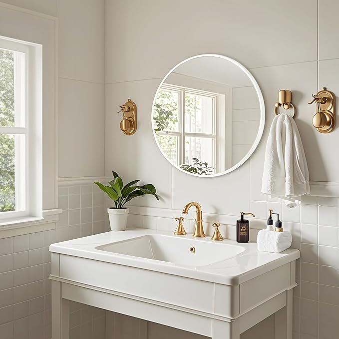 Fabuday White Round Mirror for Bathroom - Small 18 Inch Circle Mirror for Wall Decor with Matte Frame, Living Room, Bedroom, Entryway Circular Mirrors