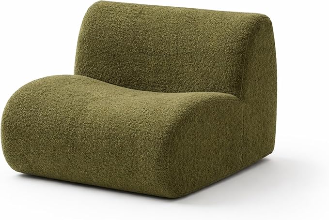 Curved Modular Single Sofa Chair, 33" Foam Boneless Sherpa Couch, Comfy Teddy sofas for Small Spaces, Modern Sectional Couches for Living Room, Bedroom, Apartment, Dorm, Office– No Assembly, Green