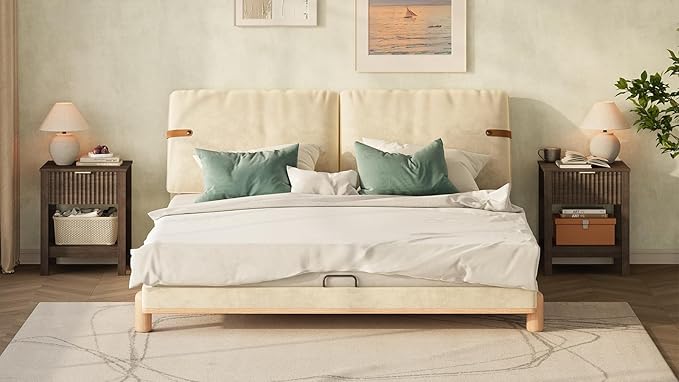 Fluted Night Stand with Golden Handle,Set of 2 Mid-Century Nightstands with Drawer,Bedside Table with Storage Shelf,Large Wood End Tables for Livingroom,Bed Side Tables for Bedroom,Walnut