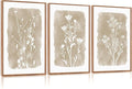 CHDITB Beige Florals Wall Art Set, Framed Boho Flower Wall Decor, Neutral Minimalist Botanical Wall Painting, Modern Vintage Wildflower Canvas Art Prints for Living Room, Bedroom, Grids Room 16"x24"x3