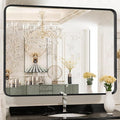 NEWBULIG 30X40 Inch Bathroom Wall Mirror, Vanity Bathroom Mirrors for Over Sink Tempered Glass, Anti-Rust Metal Framed Rounded Rectangle, Hangs Horizontally or Vertically, Farmhouse Home Decor, Black