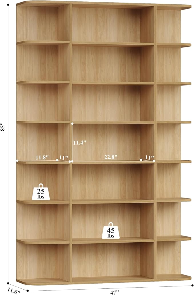 HOSTACK 85" Tall Bookshelf, 7 Tier Open Shelves Bookcase, Triple Wide Bookcase with 21 Open Display Shelves, Large Bookshelf Home Decor Furniture for Living Room, Bedroom, Library, Natural Oak