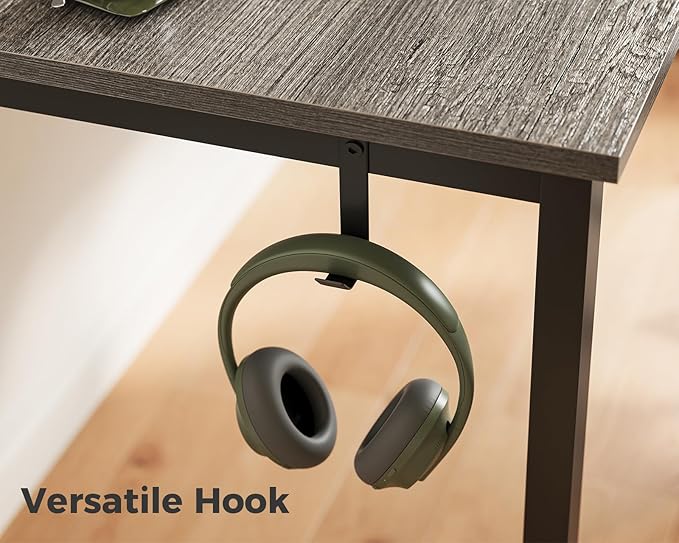 Casaottima 63 Inches Small Computer Desk, Work Study Table for Home Office, Kids Student Writing Desk with Headphone Hooks, Grey