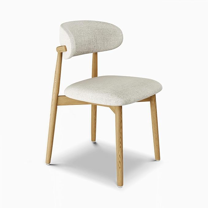 Modern Solid Wood Dining Chairs Set of 2 with Curved Back, Ergonomic Upholstered Seat, Natural Wood Legs with Adjustable Anti-Slip Foot Pad, for Kitchens, Living Rooms, Offices (S-Oak, Set of 2)