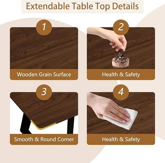 ZckyCine Extendable Dining Table - 63" to 78.7" Adjustable Rectangular Table with Brown Metal Legs, Modern Expandable Dining Table for 6-8 People