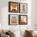 4 Piece Framed Abstract Boho Wall Art Set, Modern Mid Century Canvas Picture Wall Decor, Minimalist Geometric Orange and Brown Paintings Prints for Living Room Bedroom Hallway, 12x12 Inch