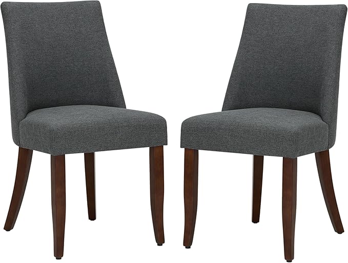 Wooden Dining Chairs Set of 2, Upholstered Farmhouse Fabric Dining Room Chair, Mid Century Kitchen Chair for Restaurant & Cafe, Dark Grey