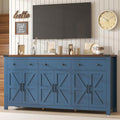 VVFLU 71" Large Sideboard Buffet Cabinet with Storage, Modern Farmhouse Coffee Bar with 3 Drawers and 6 Barn Doors, Dining Room Storage Cabinet, for Kitchen, Living Room, White Wood, Blue Wood